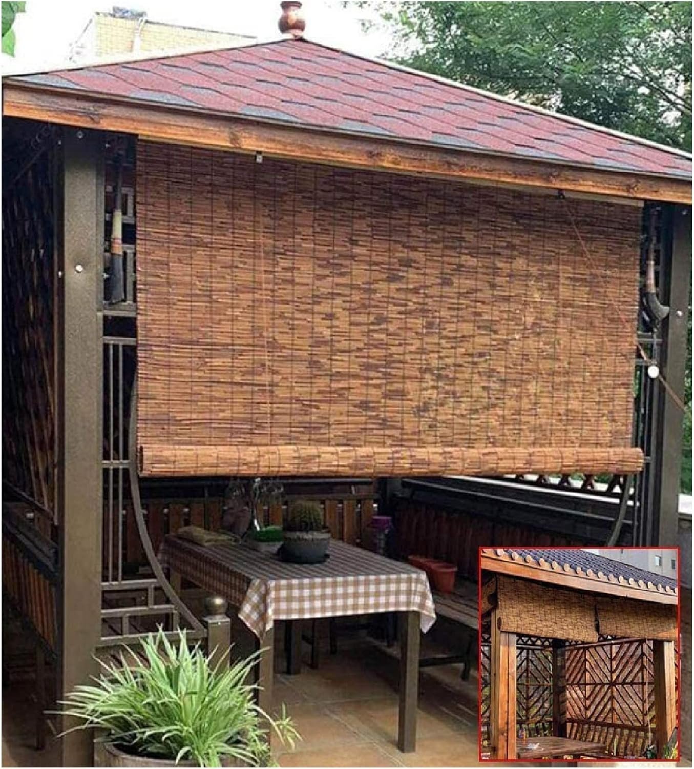 LIJINBO Cortinas de bambu para janela, persianas de rolo de...