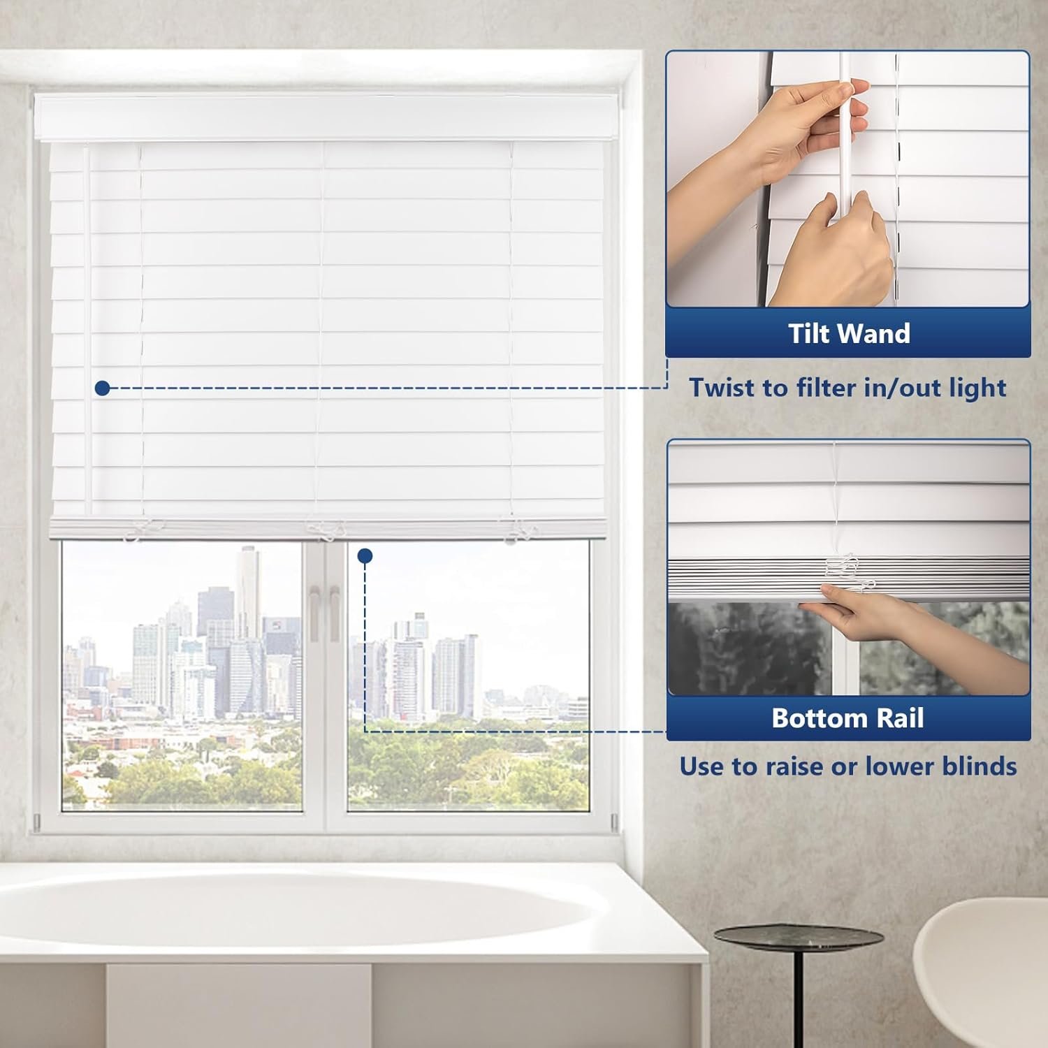 Grandekor Persianas de madeira sintética sem fio, persianas... - Imagem 3