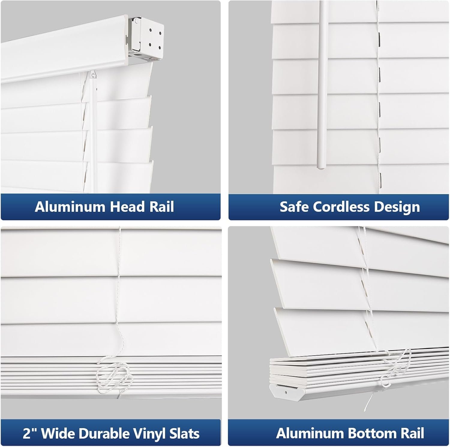 Grandekor Persianas de madeira sintética sem fio, persianas... - Imagem 4