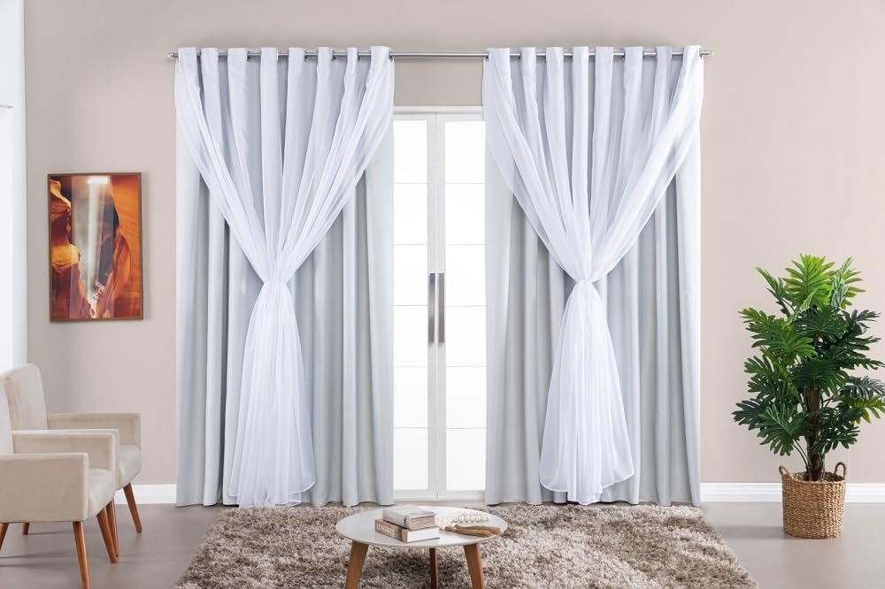 Cortina Blackout Tecido Com Voil 2,80M x 1,80M Sala Quarto... - Imagem 2