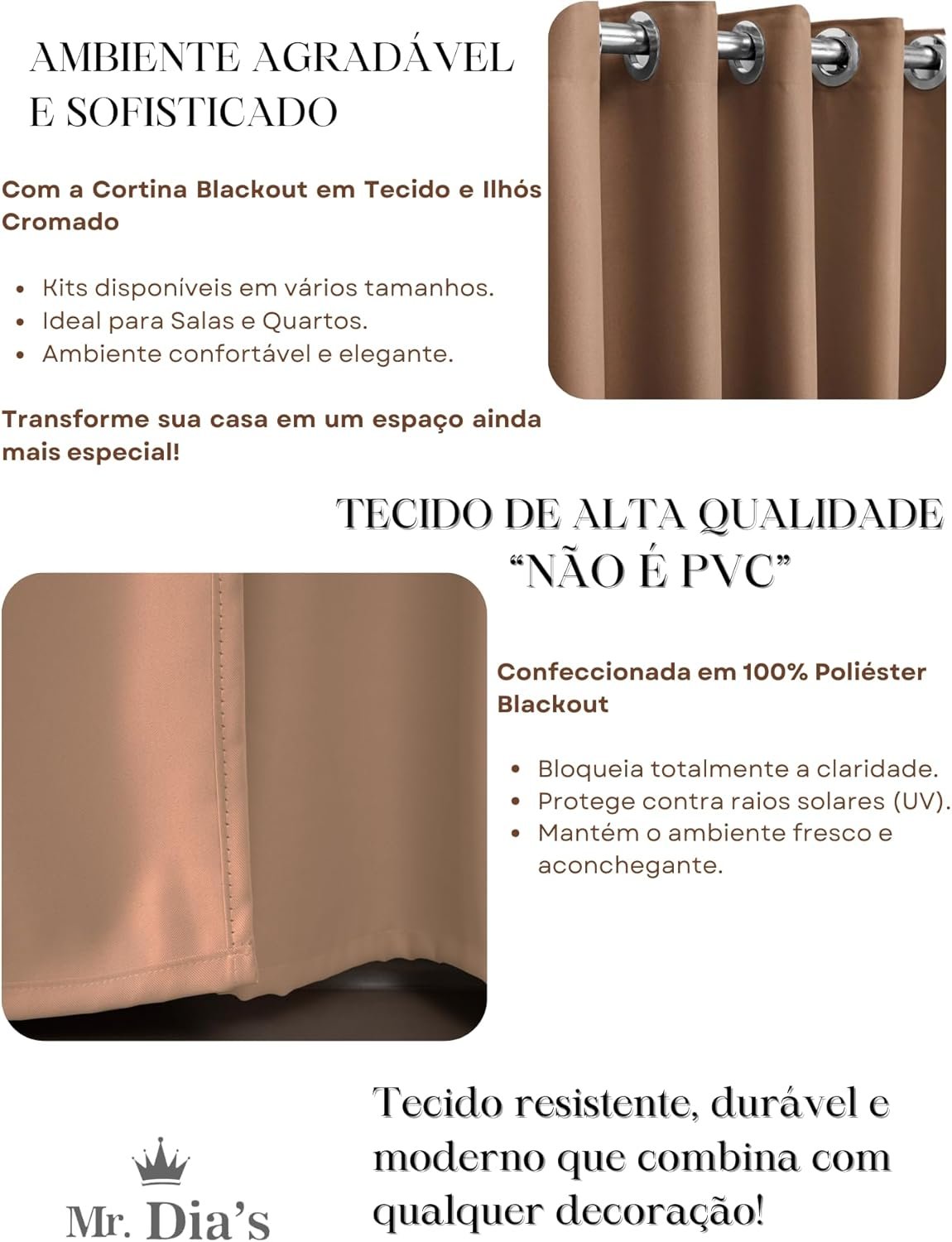 Cortina Blackout Térmica Vários Tamanhos com Ilhós Cromado |... - Imagem 3