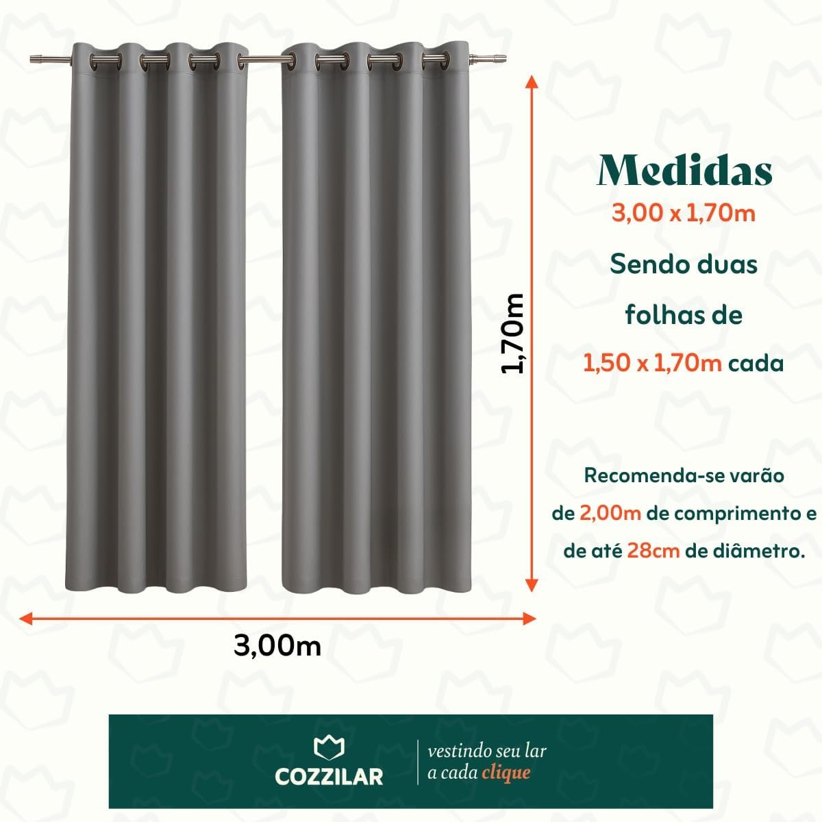 Cortina 3,00 x 1,70m Tecido Oxford Grosso Para Quarto, Sala... - Imagem 2