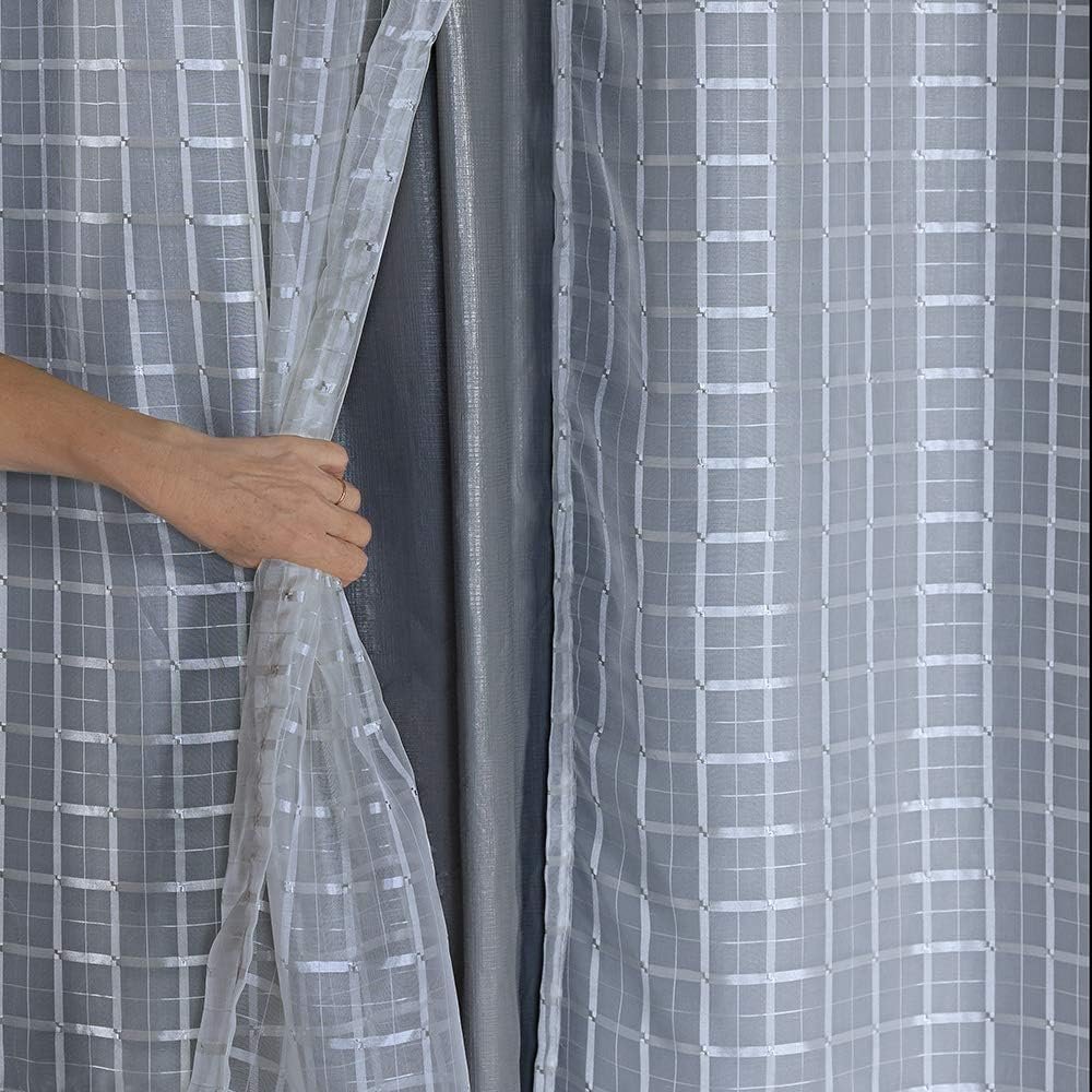 Cortina Blackout Prata com Voil Xadrez 2,80 m x 2,30 m -...