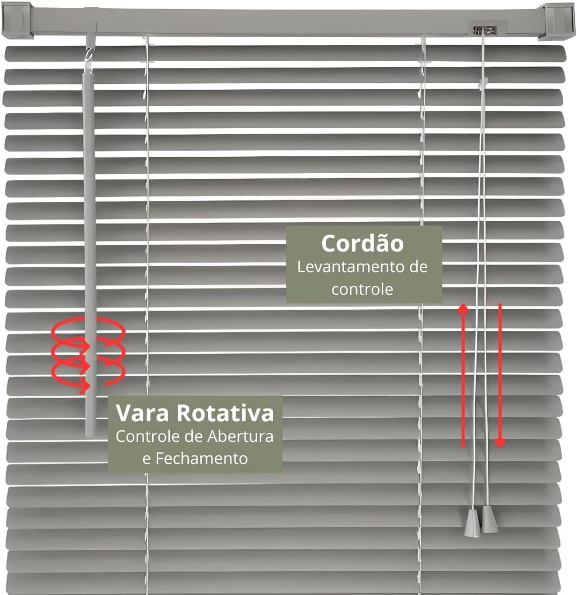 Cortina Persiana Horizontal Cinza L=1,00m x A=1,30m PVC |... - Imagem 3