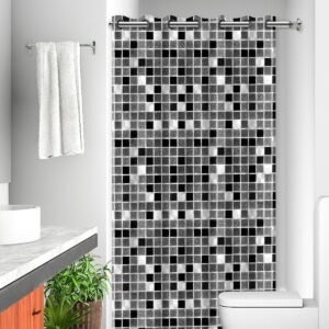 Cortina Box para Banheiro em PVC, Design Pastilhas Preto e...
