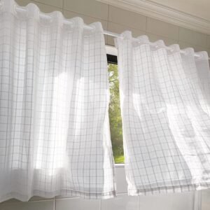 Cortina de Cozinha Voil com Forro 2,00 x 1,20 Voal Xadrez...

