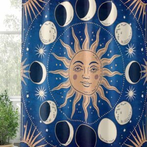 Cortina de chuveiro celestial sol e lua azul galáxia...
