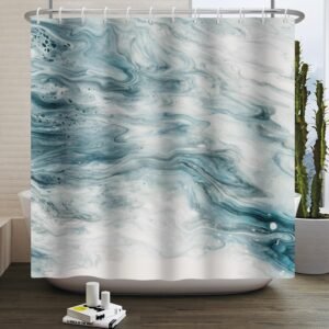 Cortina de chuveiro de mármore azul claro abstrata para...

