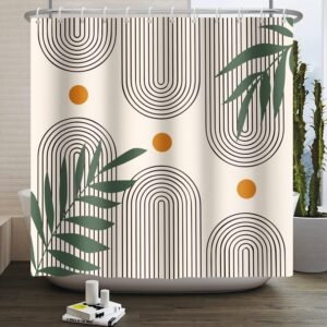 Cortina de chuveiro estética boho abstrata de meados do...
