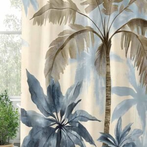 Cortina de chuveiro, palmeiras, tecido impermeável, cortinas...
