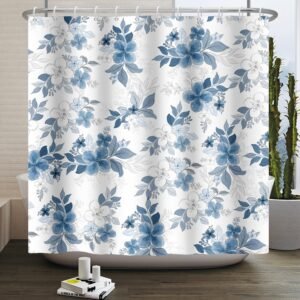 Cortinas de chuveiro florais azuis para banheiro cortina de...
